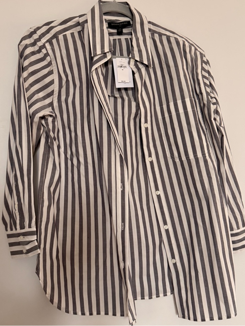 Banana Republic Grey and White Vertical Stripe Button-Down Shirt